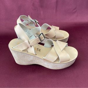 Kork-Ease Ava Classic Platform Wedge Sandals, Tan Leather & Suede Shoes, size 8